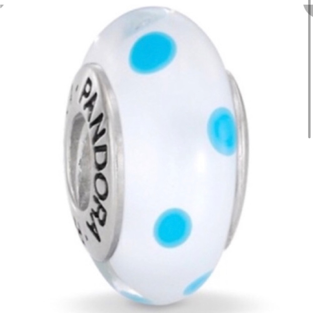 RETIRED Pandora White with Blue Dots Murano glass charm
